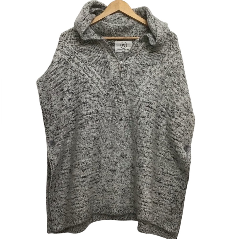 POINT Zero knit shrug poncho hoodie cardigan oversized grey white Large